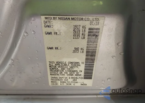 2018 Nissan Altima 2.5 Sl z USA, uszkodzony, nr VIN 1N4AL3AP7JC190670